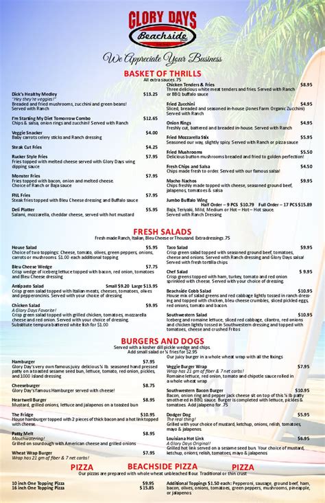 glory days restaurant|glory days menu with prices.